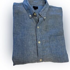 J. CREW 100% LINEN Men’s Shirt Button Down Blue Front Pocket Long Sleeves Sz L